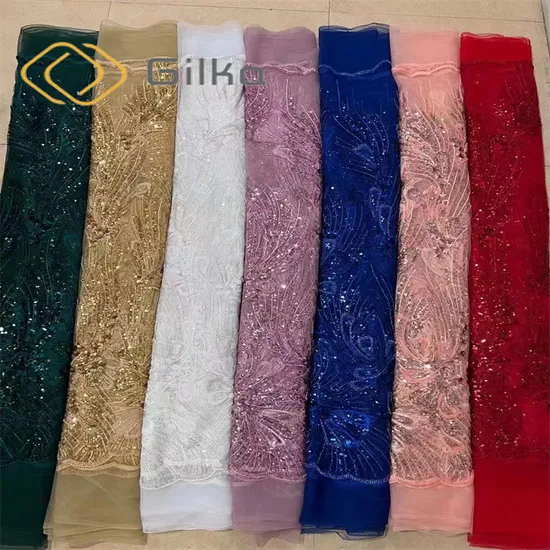 New Design Beaded Fabric Luxury Embroidery Beads Beaded Lace Fabric African Lace Fabric