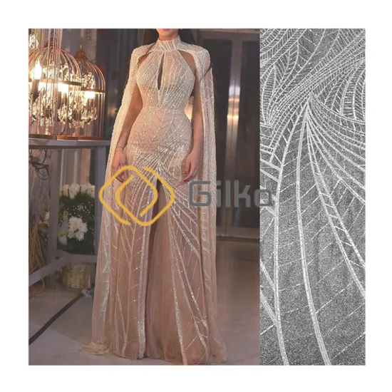 OEM Colour Custom Sexy Elegant Design Embroidery Beaded Tulle Bridal Lace Fabrics for Wedding Dresses