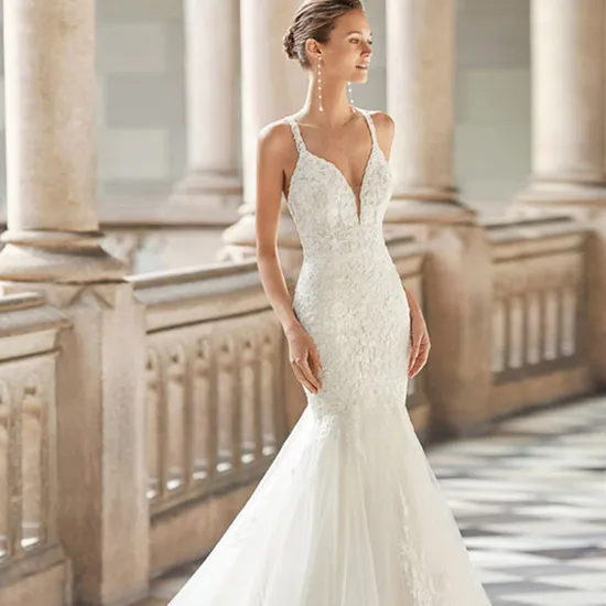 Sexy Spaghetti Strap Open X Shape Back Mermaid Lace Wedding Dress