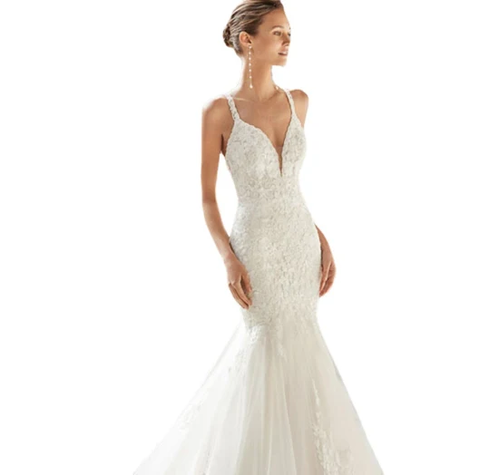 Sexy Spaghetti Strap Open X Shape Back Mermaid Lace Wedding Dress