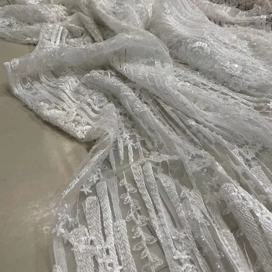 White Bridal Luxury Embroidery Beads Sequins Wedding Dress Lace Cloth for Wedding and Party