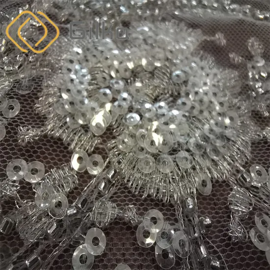 White Elegant Beads Embroidery Lace Fabrics with Sequins Tulle Fabrics for Wedding Dresses