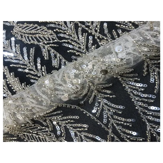 White Elegant Crystal Beads Embroidery Lace Fabrics for Wedding Dresses