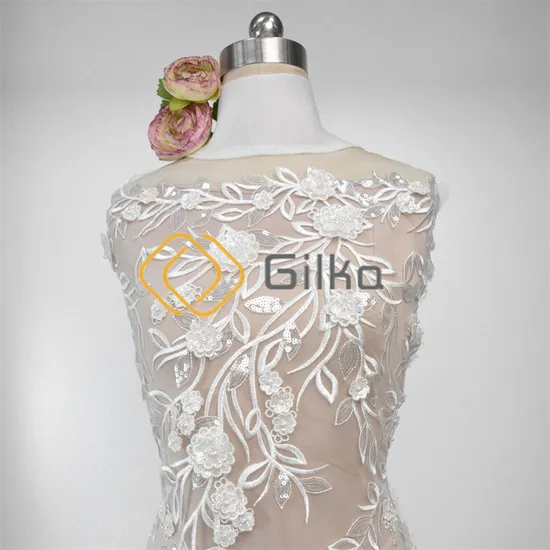 White Shinny Sequin Embroidery Bridal Applique Lace Fabric for Wedding Dresses