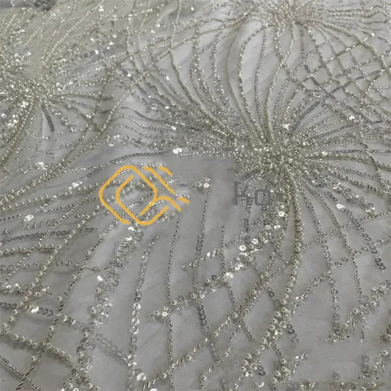 Wholesale Luxury Munufacture Beads Embroidery Lace Fabrics with Sequins for Wedding Dresses