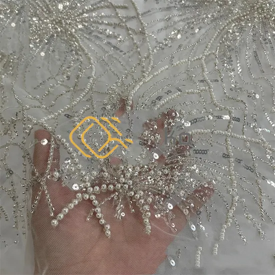 Wholesale Luxury Munufacture Beads Embroidery Lace Fabrics with Sequins for Wedding Dresses