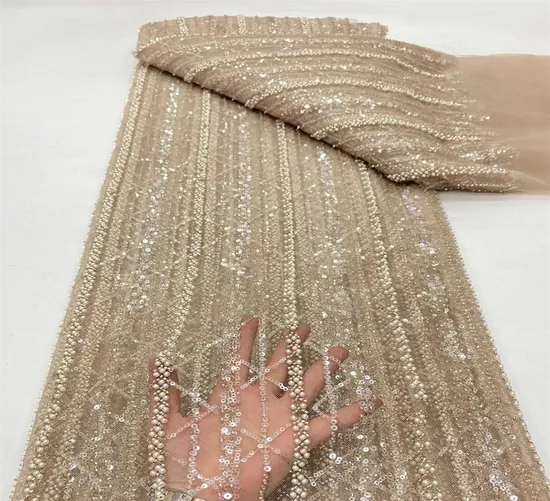 Blingbling Pearl Tube Sequin Beaded 3D Embroidered Textile Lace Mesh Fabric