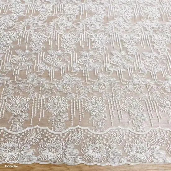 Cotton Thread Apricot Colored Organza Lace Embroidered Fabric for Curtain