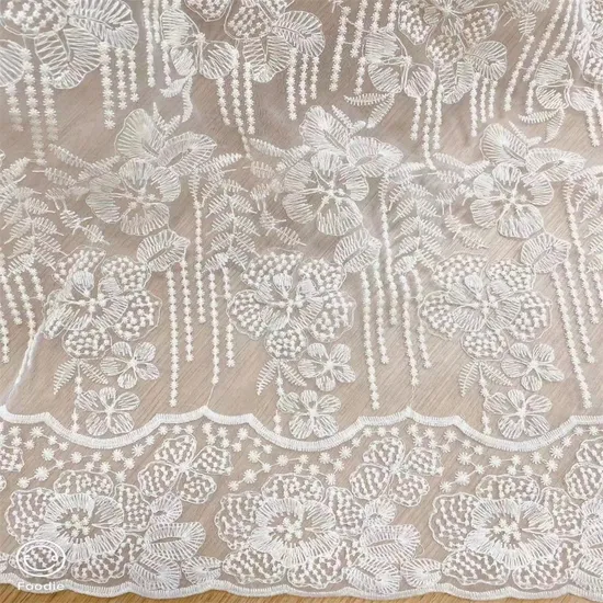 Cotton Thread Apricot Colored Organza Lace Embroidered Fabric for Curtain