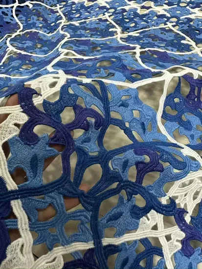 Curtain Fabric Royal Blue White Embroidery Hollow Lace Fabric for Wedding Dress