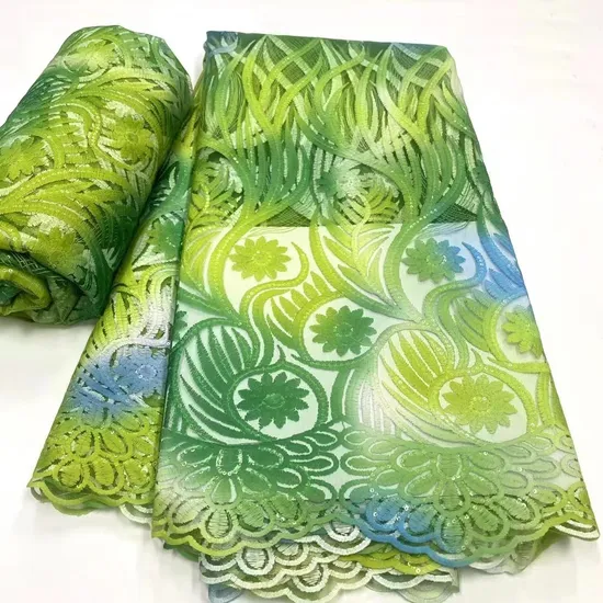 European American Tie Dyed Milk Silk Hollowed out Embroidery Textile Lace Fabrics