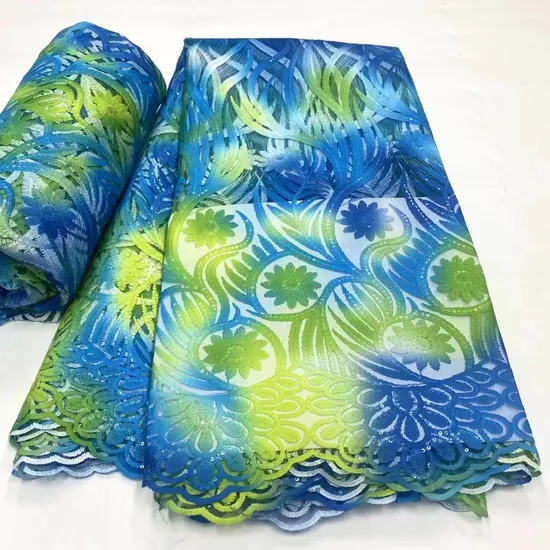 European American Tie Dyed Milk Silk Hollowed out Embroidery Textile Lace Fabrics