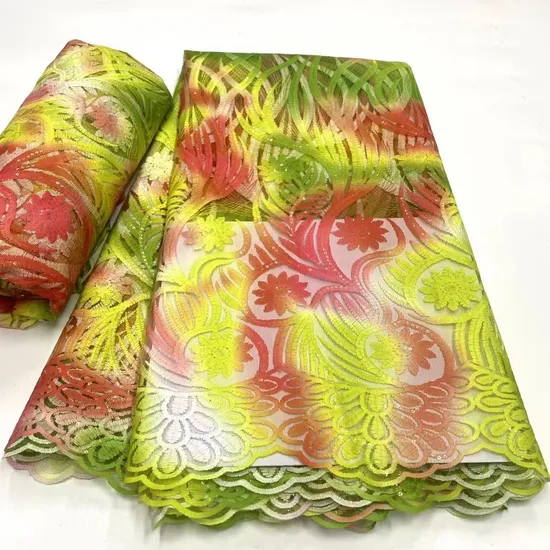 European American Tie Dyed Milk Silk Hollowed out Embroidery Textile Lace Fabrics