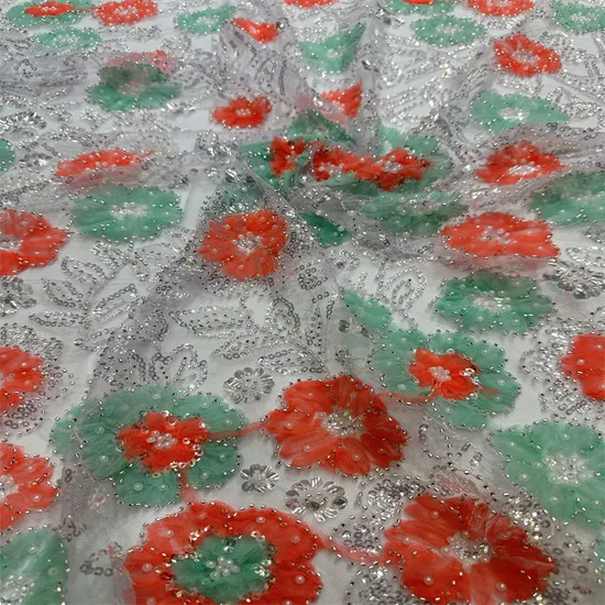 Factory Supply 5-Color 3D Plate Flower Bead Tube Embroidery Fabric for Dresses