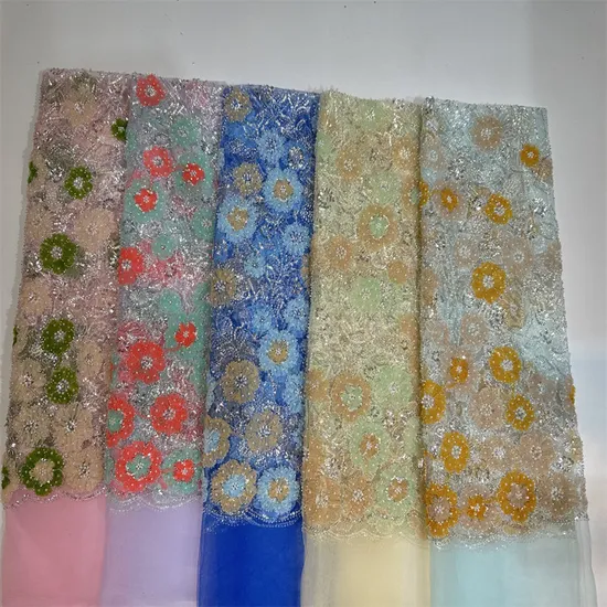 Factory Supply 5-Color 3D Plate Flower Bead Tube Embroidery Fabric for Dresses