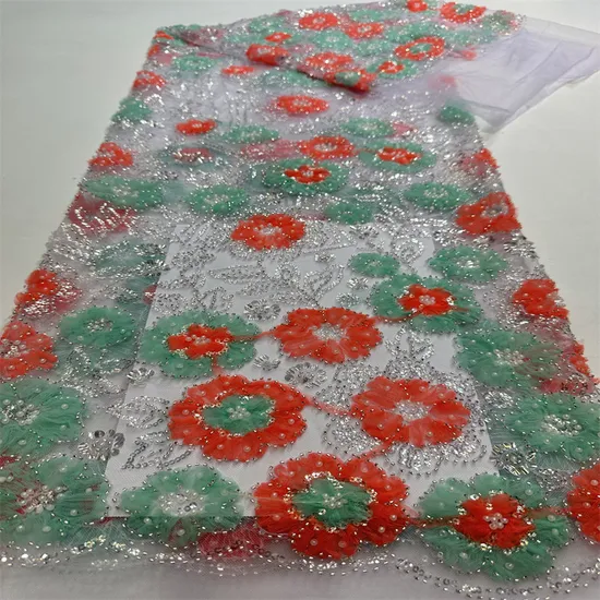 Factory Supply 5-Color 3D Plate Flower Bead Tube Embroidery Fabric for Dresses