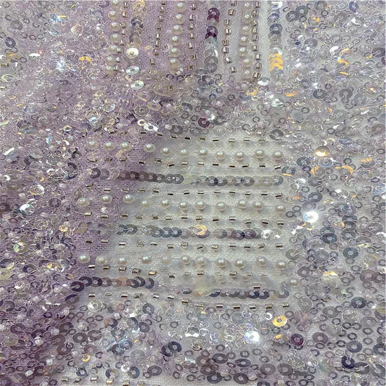 Fantasy Fairy Purple Bead Sheet Bubble Bead Tube Embroidered Evening Dress Fabric