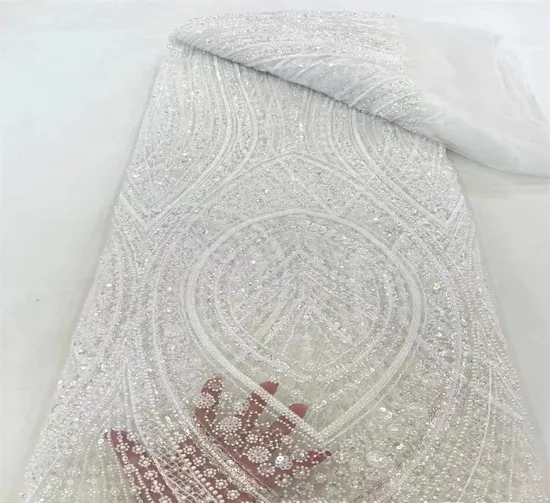 French Heavy-Duty Bead Sequin Tube Embroidered Lace Fabric for Wedding Evening Dress