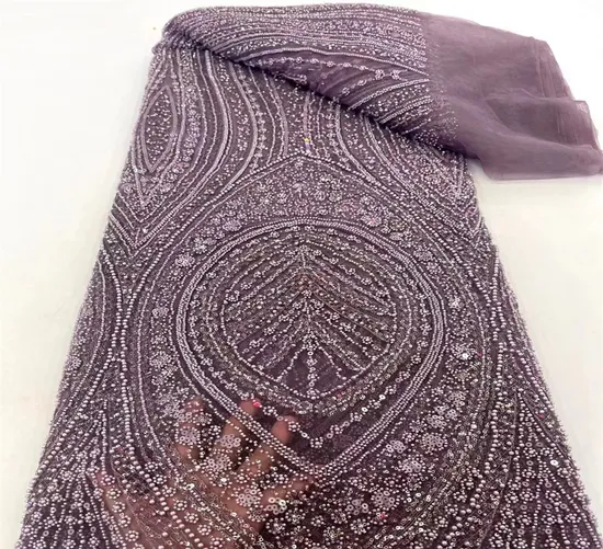 French Heavy-Duty Bead Sequin Tube Embroidered Lace Fabric for Wedding Evening Dress