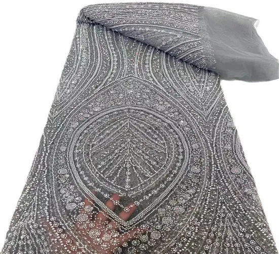 French Heavy-Duty Bead Sequin Tube Embroidered Lace Fabric for Wedding Evening Dress