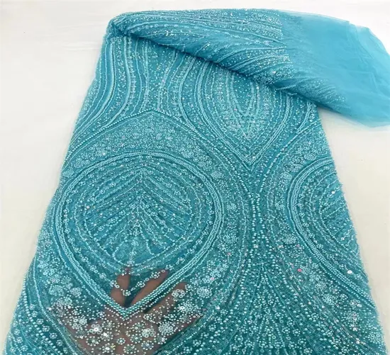 French Heavy-Duty Bead Sequin Tube Embroidered Lace Fabric for Wedding Evening Dress