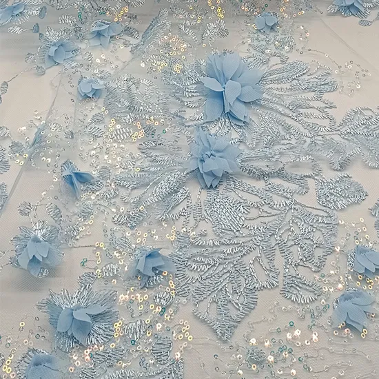 Handmade Flower Design Bead Sequin Mesh Embroidered Lace Fabric