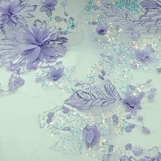 Handmade Flower Design Bead Sequin Mesh Embroidered Lace Fabric