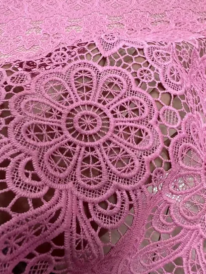 Hot Pink Computer Embroidery Hollow Lace Fabric for Curtain Cover Material