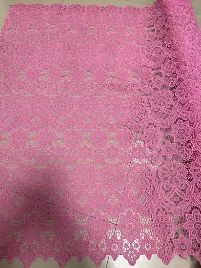 Hot Pink Computer Embroidery Hollow Lace Fabric for Curtain Cover Material