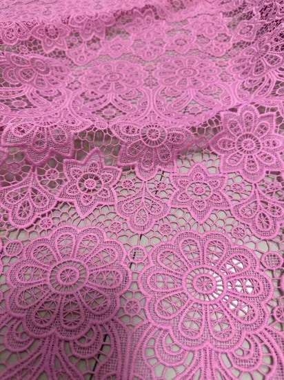 Hot Pink Computer Embroidery Hollow Lace Fabric for Curtain Cover Material