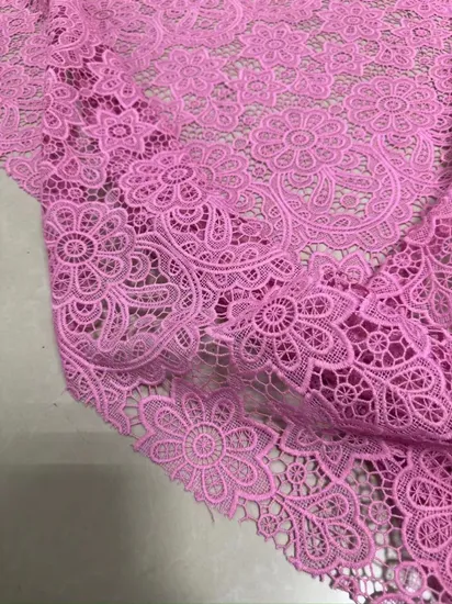 Hot Pink Computer Embroidery Hollow Lace Fabric for Curtain Cover Material