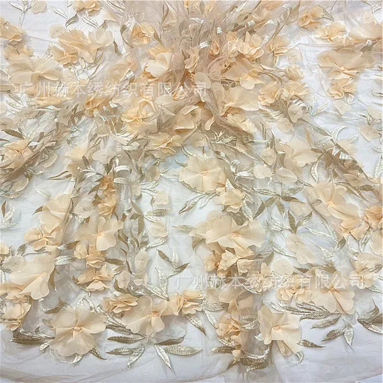 Manufacturer Factory 3D Handmade Embroidered Mesh Lace Fabric for Women′s Dresses