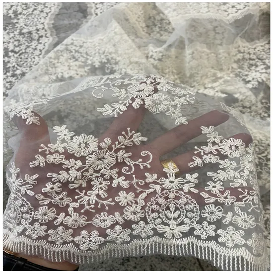 Manufacturer Supply Polyester Embroidery Lace Fabric for Wedding Accessories Curtain