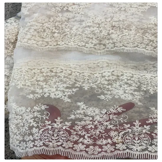 Manufacturer Supply Polyester Embroidery Lace Fabric for Wedding Accessories Curtain