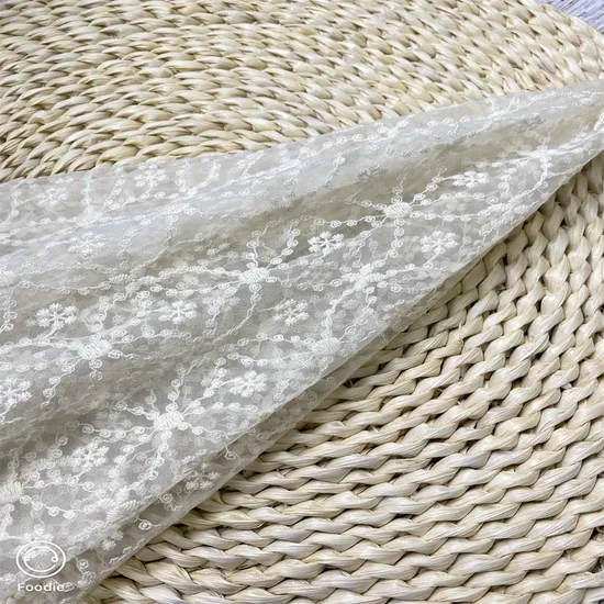 Mesh Cotton Thread Embroidery Apricot Colored Water-Soluble Lace Fabric for Curtain Bag