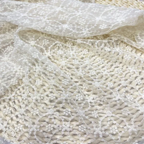 Mesh Cotton Thread Embroidery Apricot Colored Water-Soluble Lace Fabric for Curtain Bag