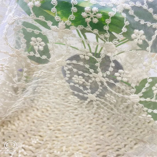 Mesh Cotton Thread Embroidery Apricot Colored Water-Soluble Lace Fabric for Curtain Bag