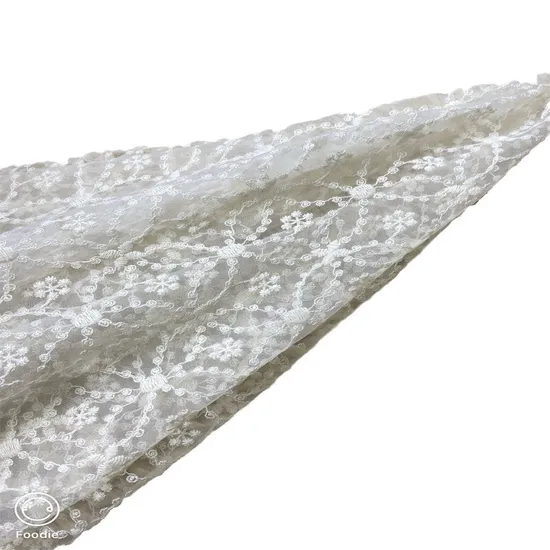 Mesh Cotton Thread Embroidery Apricot Colored Water-Soluble Lace Fabric for Curtain Bag