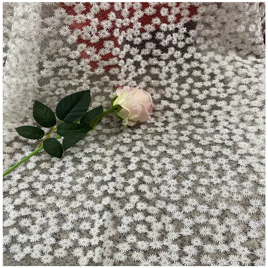 Milk Thread Small Daisy Mesh Water-Soluble Embroidery Lace Fabric for Wedding Dress