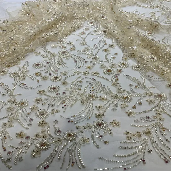 New Laser Bead Tube Lace Embroidery Fabric for Women Wedding Evening