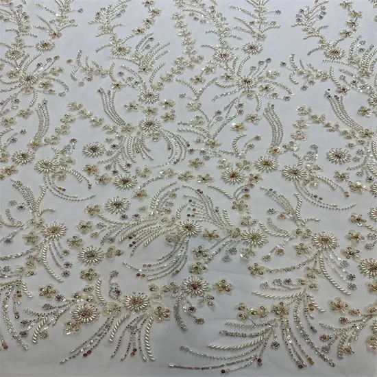 New Laser Bead Tube Lace Embroidery Fabric for Women Wedding Evening