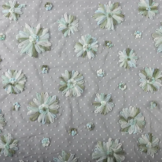 New Mesh Flocking Dandelion Strap 3D Embroidered Fabric Polyester Lace Fabric