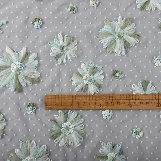 New Mesh Flocking Dandelion Strap 3D Embroidered Fabric Polyester Lace Fabric