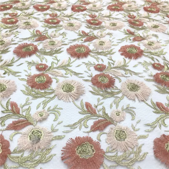 New Popular 3D Floating Flower Mesh Embroidery Lace Fabric for Curtain Tablecloth