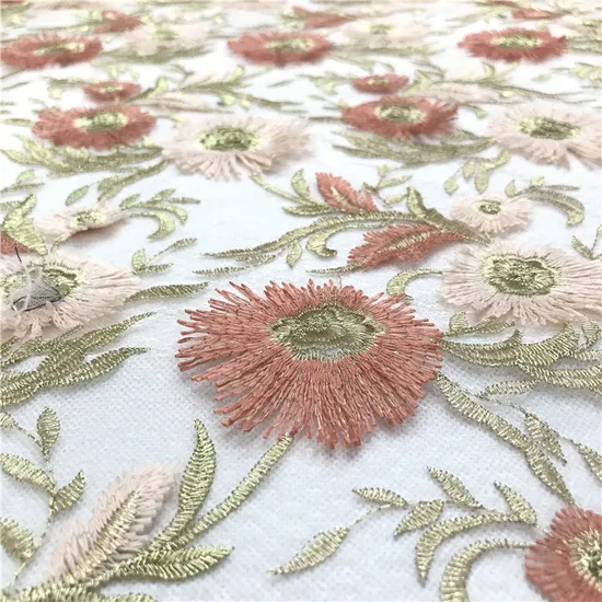 New Popular 3D Floating Flower Mesh Embroidery Lace Fabric for Curtain Tablecloth