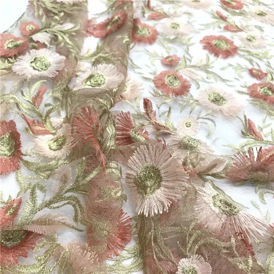 New Popular 3D Floating Flower Mesh Embroidery Lace Fabric for Curtain Tablecloth