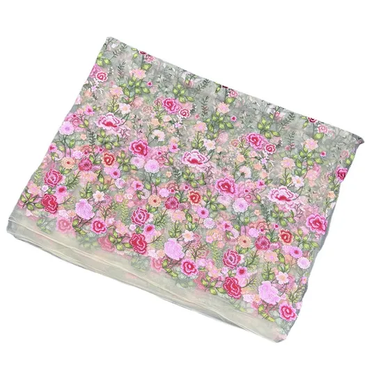 New Stock Mesh Material 3D Rose Embroidered Fabric for DIY Fashion Dress