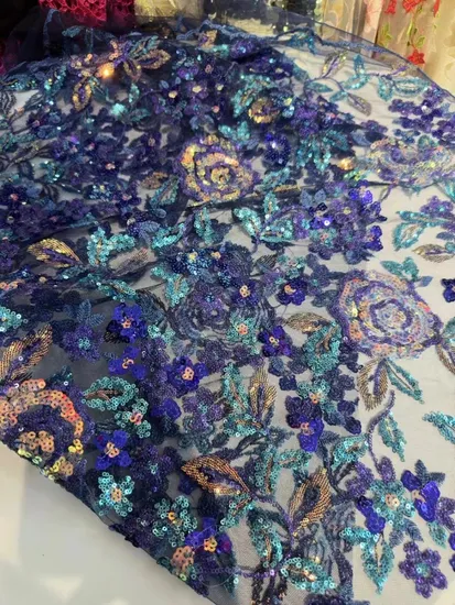 Polyester Embroidery Bead Sequin Mesh Lace Material Fabric for Fashion Dress