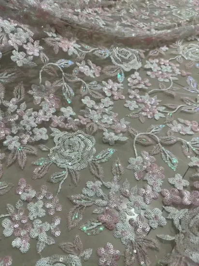 Polyester Embroidery Bead Sequin Mesh Lace Material Fabric for Fashion Dress