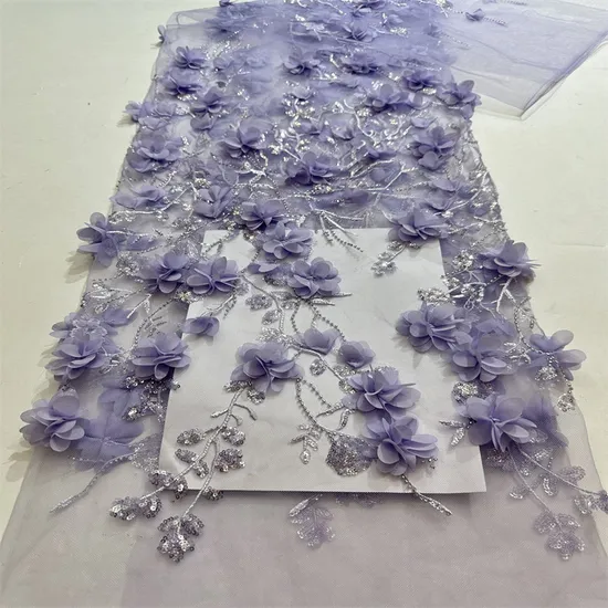 Wholesale 3D Flower Sequin Beaded Tulle Embroidery Lace Fabric for Garment Dress